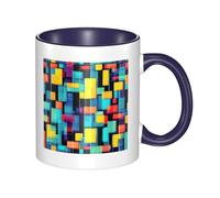 Navy Blue Ceramic Mugs for Exquisite Unique Square geometry diagram Pattern Print Smooth Practical Durable Easy to Clean