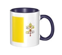 Navy Blue Ceramic Mugs for Exquisite Unique Vatican flag Pattern Print Smooth Practical Durable Easy to Clean