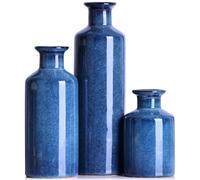 Navy Blue Ceramic Vases Set 3,Modern Farmhouse for Home Decor Bottles,Small Rustic Terracotta Vase for Living Room,CoffeeTable Centerpieces,Fireplace,Entrance,Bookshelf,Dark Blue Coastal Decor