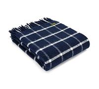 Navy Blue Check Pure New Wool Throw / Blanket by Tweedmill - UK made