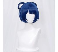 Navy Blue Cosplay Wig with Bangs for Xiangling Genshin Impact Anime Cosplay Bob Hair Wigs with Braided Rings+ Cap Cosplay Anime Wig Coser