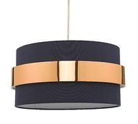 Navy Blue Cotton & Copper Metallic Band Vintage Easy Fit Drum Pendant Shade | 38cm Diameter (15") | None Electric Ceiling Lampshade | Fits All Lampholder Types E14 E27 B15 B22