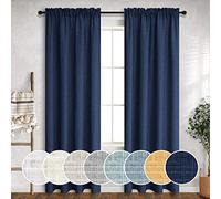 Navy Blue Curtains, 84 inches long, Living Room, 2 Panels with Rod Pocket, Linen Curtains, Light-filtering, Semi-Sheer, Window Decoration, Dark Blue, Bedroom, Country Style, 20.5 x 84 inches