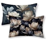 Navy Blue Cushion Covers 24" x 32" Set of 2, Plant Rectangle Cushion Covers Waterproof Linen Sofa Cushions with Invisible Zipper Bedroom Accessories Decorative Pillows for Room Decor, Gifts -ly250889