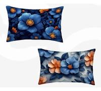 Navy Blue Cushion Covers 30x60cm Set of 2, Flowers Rectangle Cushion Covers Waterproof Linen Sofa Cushions with Invisible Zipper Bedroom Accessories Decorative Pillows for Room Decor, Gifts -zjn26021I