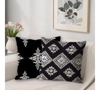 Navy Blue Cushion Covers 35 x 35 cm Waterproof Outdoor Cushions Covers Northern Europe Pattern Decorative Pillows Sofa Cushions Velvet Square Pillow Cases for Outdoor Garden Home Decor Set of 2 V-37