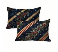 Navy Blue Cushion Covers 40 x 60 cm 2 pack, Christmas Outdoor Cushions Waterproof Velvet with Invisible Zipper, Funky & Durable Pillow Cases for Bed, Sofa, Ideal Home Decor for All Seasons K2-416