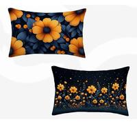 Navy Blue Cushion Covers 40x80cm Set of 2, Chrysanthemum Rectangle Cushion Covers Waterproof Linen Sofa Cushions with Invisible Zipper Bedroom Accessories Decorative Pillows for Room Decor -zjn260230