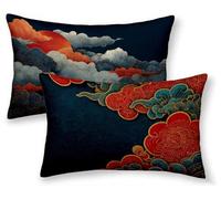 Navy Blue Cushion Covers 50 x 70cm Set of 2, Auspicious Clouds Rectangle Cushion Covers Waterproof Linen Sofa Cushions with Invisible Zipper Bedroom Accessories Decorative Pillows, Room Decor -ly0844