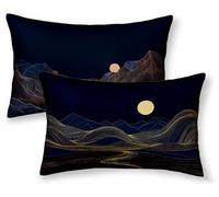 Navy Blue Cushion Covers 50x70 cm Set of 2, Moon Rectangle Cushion Covers Waterproof Linen Sofa Cushions with Invisible Zipper Bedroom Accessories Decorative Pillows for Room Decor, Gifts -ly2508VX