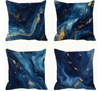 Navy Blue Cushion Covers 65 x 65 Gold Pillow Cases Linen Sofa Cushions Square Pillows 4 Pack Outdoor Garden Cushion With Invisible Zipper Pillow Protectors, for Sofa Bedroom Autumn Decorative E - 539