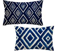 Navy Blue Cushion Covers 70 x 40 cm, Outdoor Cushions Waterproof Linen Pillowcases, Rectangle Cushion Covers Set of 2, Decorative Pillow cases Simple Pattern, for Sofa, Garden, Living Room D6-291