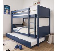 Navy Blue Detachable Wooden Bunk Bed with Trundle - Luca