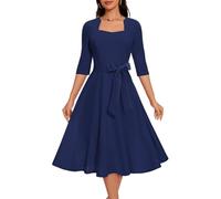 Navy Blue Dress for Women Wedding Guest for Funeral Tea Party Modest Church Dress for Formal Cocktail Casual Vintage Homecoming Navy M