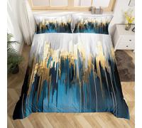 Navy Blue Duvet Cover Super King Gradient Brush Marks Bedding Set, Watercolor Stripe Aesthetic Comforter Cover Greyish White Ombre Bed Set, Vintage Contemporary Bedding 3pcs (Zipper Closure)