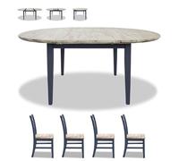 Navy Blue Extending Dining Table Set | 4 Chairs Included | Wooden Round to Oval W115-160 H76 D115 | Acacia & Pine Wood | Stylish Kitchen Furniture