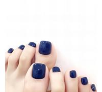 Navy Blue Fake Toe Nails, 24PCS Dark Blue Short Square French False Toenails,Removable Reusable Artificial Nails,Full Cover Acrylic Toe Nail Art Tips for Women (Dark Blue, One Size)