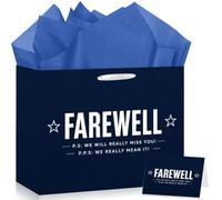 Navy Blue Farewell Gift Bag with Royal Blue Tissue Paper and Greeting Card, Going Away Party Present Bag with Handles, White Star Leaving Office Retirement Gift Wrap Set for Coworker Boss Friend