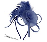 Navy Blue Fascinator Headband for Women, Wedding Guest Feather Flower Hair Clip Headpiece, Spring Race Day & Garden Party Accessories
