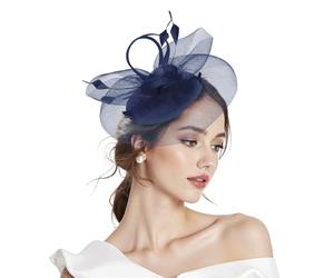 Navy Blue Fascinators for Women, Navy Blue Fascinator for Weddings, 2-in-1 Headband Hat with Clip, Elegant Hair Accessories for Mother of the Bride & Guest Outfits, Royal Ascot Ladies Day & Tea Party