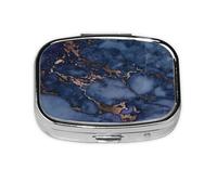 Navy Blue & Faux Copper Marble Pattern,Meta Pill Box 2 Compartment Medicine Case,Portable Organizer,Rectangle Meta Portable Organizer Pill Box 323 Compartment Medicine Case
