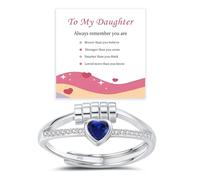Navy Blue Fidget Ring for Daughter, Heart Adjustable Ring for Girls with Cubic Zirconia, Silver Anxiety Rings Sterling Silver Anxiety Rings for Women, Fidget Jewellery Birthday Christmas Gifts