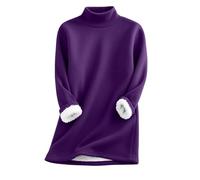 Navy Blue Fleece Women,Turtleneck Plush Sweater Pullover Sweatshirts Casual Thick Velvet Plain Fleece Tops Sherpa Lined Thermal Crew Neck Tops Solid Loose Loungewear Indoor and Outdor Warm Clothes