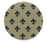 Navy Blue Fleur De Lis on Sage Green Background Round Mouse Pad, Mousepad with Non-Slip Rubber Base, Computer Gaming Pads for Wireless Mouse, Easy Gliding
