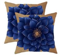 Navy Blue Floral Pillow Covers Set of 2, Elegant Water Lily Flower Throw Pillows Case, Decorative Square Cushion Covers for Home Sofa Couch Living Room Decor 16x16 Inch