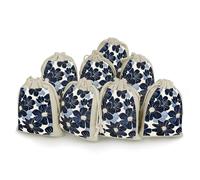 Navy Blue Flowers Bunches Pocket Cotton And Hemp with Drawstring 8 Pieces Reusable Gift Bags Jewelry Pouch for Wedding DIY Craft Party (4.9 X 6.7 Inch)
