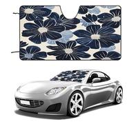 Navy Blue Flowers Car Windshield Sun Shade - Reflector Sunshade Offers Ultimate Protection for Car Interior, Cool Reflective Sun Blocker Fits Small Sedans, Mini SUVs 55"x30"