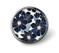 Navy Blue Flowers Round Lapel Pins Backpack Pin Cute Brooch Decoration Brooches for Women Men Fashion Button Badges for Hat Backpacks Purses Jackets Shirt Suit