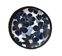 Navy Blue Flowers Spare Tire Cover PVC Leather Spare Wheel Cover Dustproof Waterproof Jeep Tire Cover for 28inch Camper, RV Trailer, Truck, SUV Fit Diameter 28-34 Inch