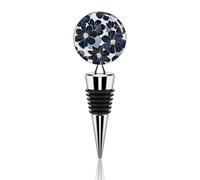 Navy Blue Flowers Wine Stoppers Reusable Wine Bottle Stopper Decorative Champagne Stoppers Silicone Beverage Bottle Sealer Keep Fresh, Leakproof Wines Saver for Bar Party Decor