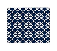 Navy Blue Geometric Desk Mouse Pad, Modern Pattern Stitched Edge Mousepad, Rubber Non-Slip Washable Gaming Mouse Pad for Home and Office Computer, Laptop Square 8x10 Inch