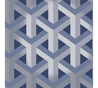 Navy Blue Geometric Wallpaper Silver Metallic Glistening Trident YL