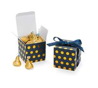 Navy Blue Gift Candy Box with Gold Dots Bulk 2x2x2 inches with Ribbon Party Favor Box for Birthday Graduation Party, Gold Dots,Pack of 50