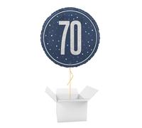 Navy Blue Glitz Age 70 Holographic Round Foil Helium Balloon - Inflated Balloon in a Box