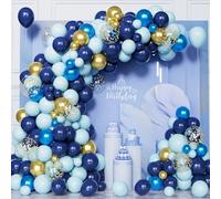 Navy Blue Gold Balloon Arch Kit, 123 Pcs Light Blue Metallic Gold Balloons Garland Kit with Confetti for Boys Men Birthday Decoration Wedding Baby Shower Space Party