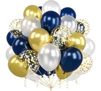 Navy Blue Gold Balloons, Ousuga 60Pcs 12 Inch Navy Night Dark Blue White Metallic Gold Confetti Latex Balloons Set for Men Women Birthday Wedding Baby Shower Baptism Anniversary Party Decorations