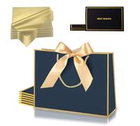 Navy Blue Gold Gift Bags Medium for Present,6Pcs Birthday Gift Bag with Tissue Paper Gift Card,Paper Party Bag with Handle for Girls Boys Women Men Bridesmaid Wedding Thank You Valentines Christmas