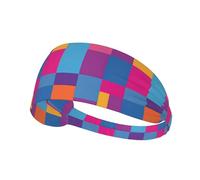 Navy Blue Gold Gradient Cubes Elastic Exercise Headband Moisture Absorbing Non Slip Headbands