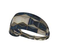 Navy Blue Gold Gradient Cubes Elastic Exercise Headband Moisture Absorbing Non Slip Headbands