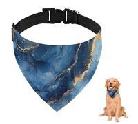 Navy Blue Gold Ink Marble Dog Bandana With Adjustable Strap D Ring Dog Neckerchief Pet Bibs Triangle Cat Scarves Clothing& Accessories for Dogs Puppy Dogs Cats Decor Machine Washable