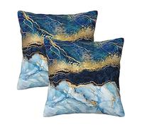 Navy Blue Gold Marble Teal Abstract Farmhouse Throw Pillow Covers 18x18 Inch Fall Pillow Case Soft Pillowcase Cushion Covers Set of 2 for Sofa Bed Bedroom Car Chair Living Room Home Decorative