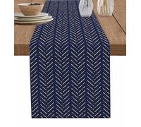 Navy Blue Gold Striped Table Runner-Cotton Linen- 120 Inch Holiday Dresser Scarves, Contemporary Minimalist Boho Geometric Tablerunner for Kitchen Coffee/Dining Living Room Dinner Scarf Décor 13x120