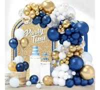 Navy Blue Gold White Balloon Arch Kit, Confetti Balloons, 102Pcs 18 12 10 5 Inch Different Sizes Balloon Garland, Latex Balloons, Perfect for Baby Shower, Birthday, Wedding, Graduation Decorations