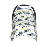 Navy Blue Green Shark Print Baby Car Seat Covers, Breathable Nursing Cover Breastfeeding Cover, Stroller Covers, Multi-use Infant Carseat Canopy, Baby Boys Girls Newborn Essentials