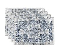 Navy Blue Grey Ethnic Boho Placemats Set of 4 Bohemian Carpet Vintage Gray Linen Washable Kitchen Dining Table Mats Stain Heat-Resistant Desktop Decor Place Mats for Home Party Indoor 12x18 in