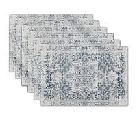 Navy Blue Grey Ethnic Boho Placemats Set of 6 Bohemian Carpet Vintage Gray Linen Washable Kitchen Dining Table Mats Stain Heat-Resistant Desktop Decor Place Mats for Home Party Indoor 12x18 in